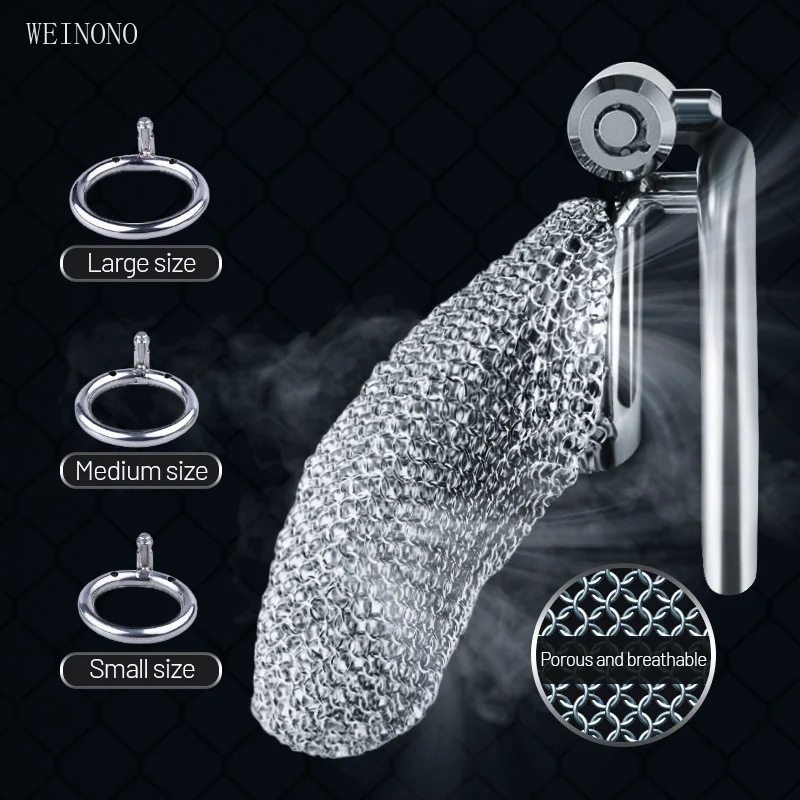 Jaula de castidad para hombres con cerradura anti-trampas, jaula metálica para el pene, restricciones ajustables para el pene