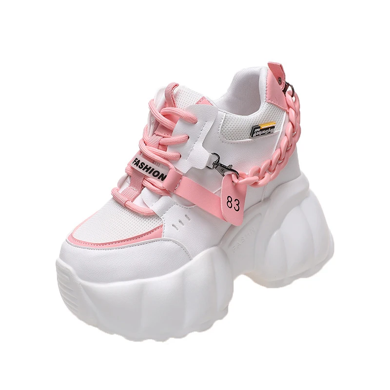 

New Women Casual Platform Sneakers 10CM High Heels Spring Sports Leather Shoes Breathable Trainers Chunky Sneakers Zapatos Mujer