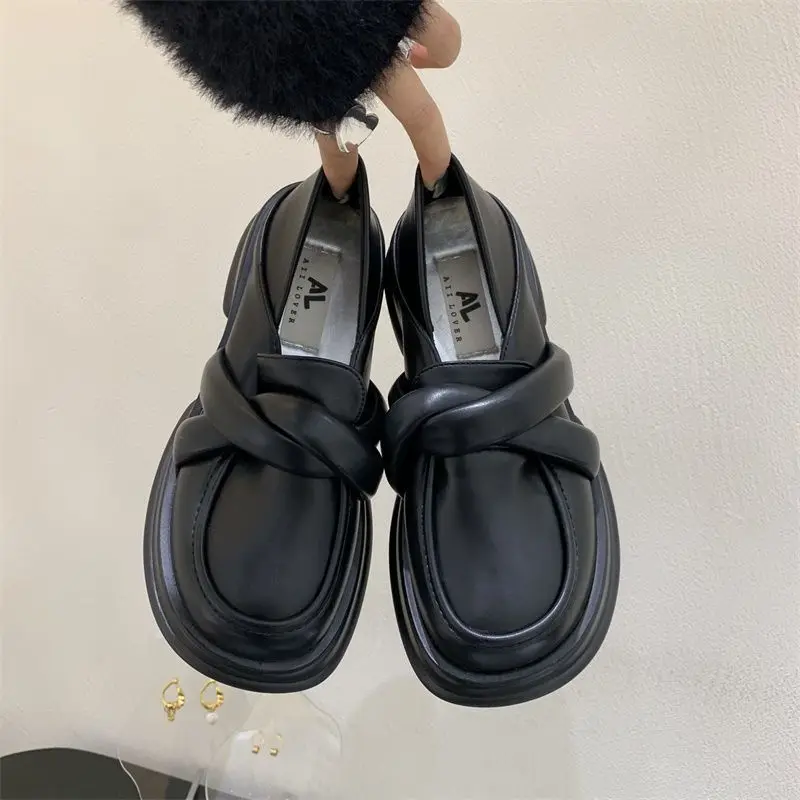 

2026 New Women Loafers Summer Black Platform Shoes Soft Bottom Slip On French Style Mary Janes Thick Sole Casual Flats