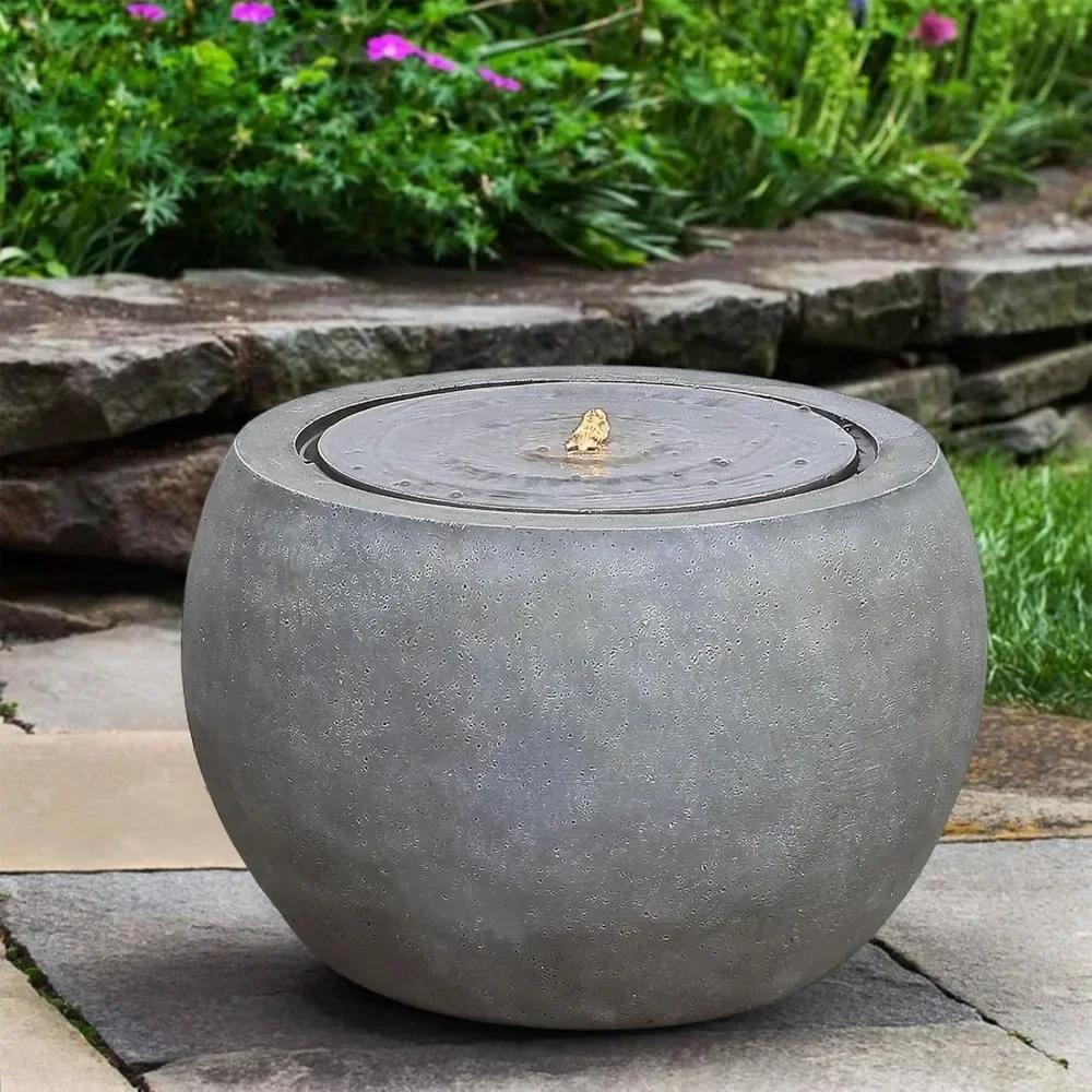 Garden Water Fountain Outdoor Large Round Water Feature Indoor, Concrete Effect for Patio Pool Pond Yard Home Decor, Fountains