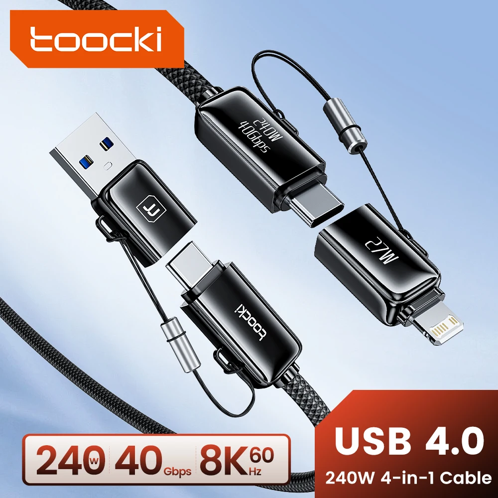 

Toocki 240W USB C Cable 8K@60Hz 40Gbps PD3.1 Type C TO Type C TO Lighting 4-in-1 USB Cable For iPhone 16 15 Samsung S23 Macbook