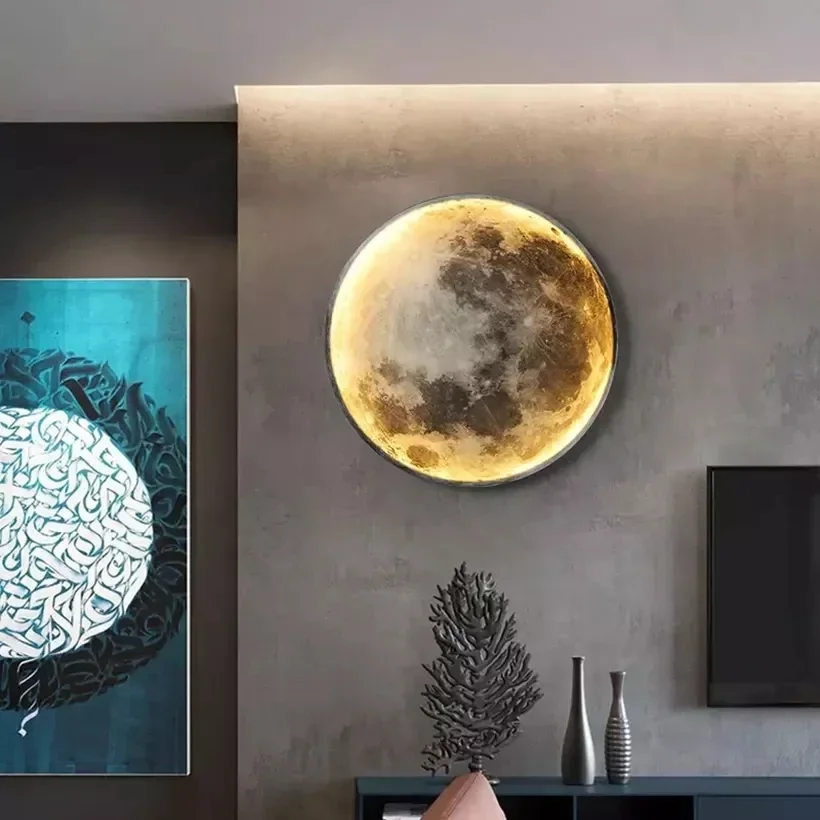 

Art Moon Led Wall Lamp Aisle Corridor Mural Art Sconce Foyer Hallway Gallery Background Decoration Kid Bedroom Bedside Light