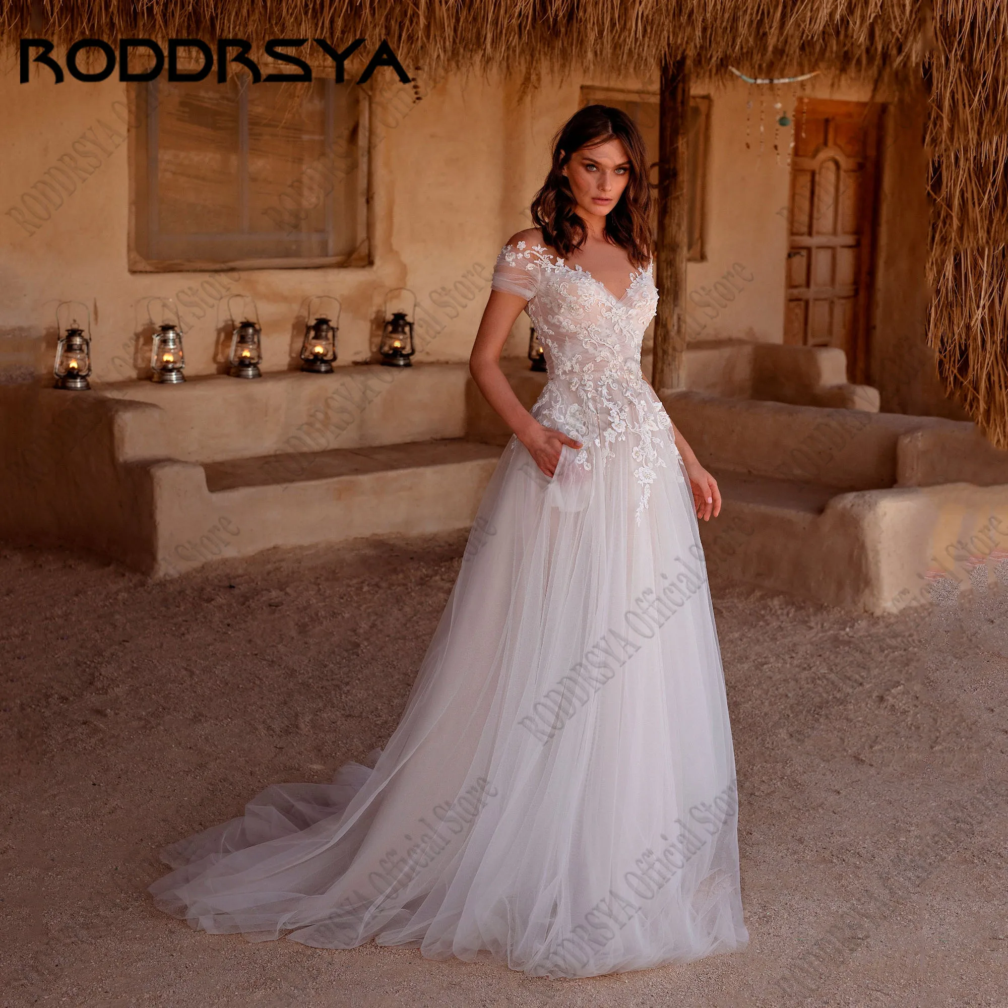 

RODDRSYA Civil Lace A-Line Wedding Dresses Cap Sleeves Applique Robe De Mariée Bohème Chic Bride Gowns Plus Size O-Neck Custom