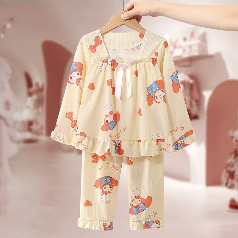 Sanrio 2024 Summer Cartoon Children's Pajamas Sets Anime Cinnamoroll My Melody Kuromi Long Sleeve Sleepwear Cute Boy Girl