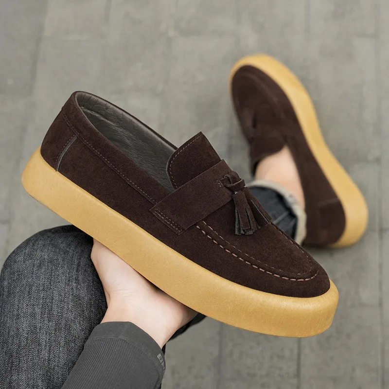 

1 Pair Mens Loafers Tassel Shoes Autumn Fours Season British Style Fashion Casual Trendy Platform Anti Slip Vulcanized Shoes