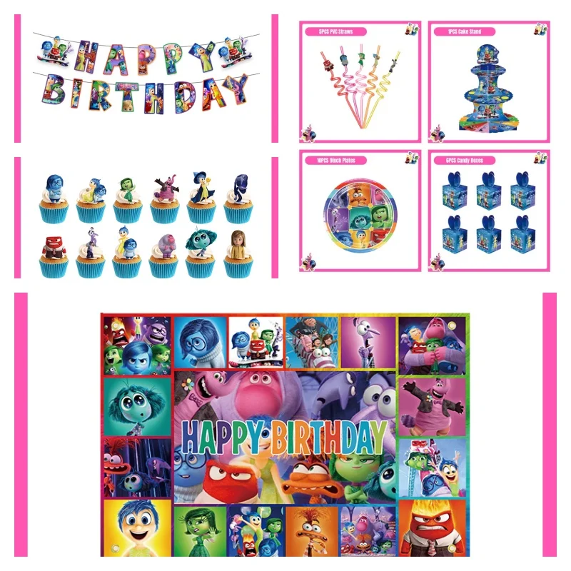 Disney Inside Out 2 Birthday Party Supplies Decoration Tableware Banner Background Balloon Cup Inside Out Party Favors For Kid