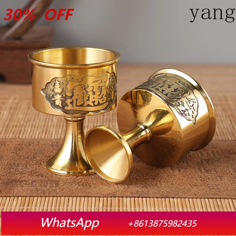 

Yjq 2pcs brass holy water cup for Buddha full for Guan Gong wine glass metal crafts