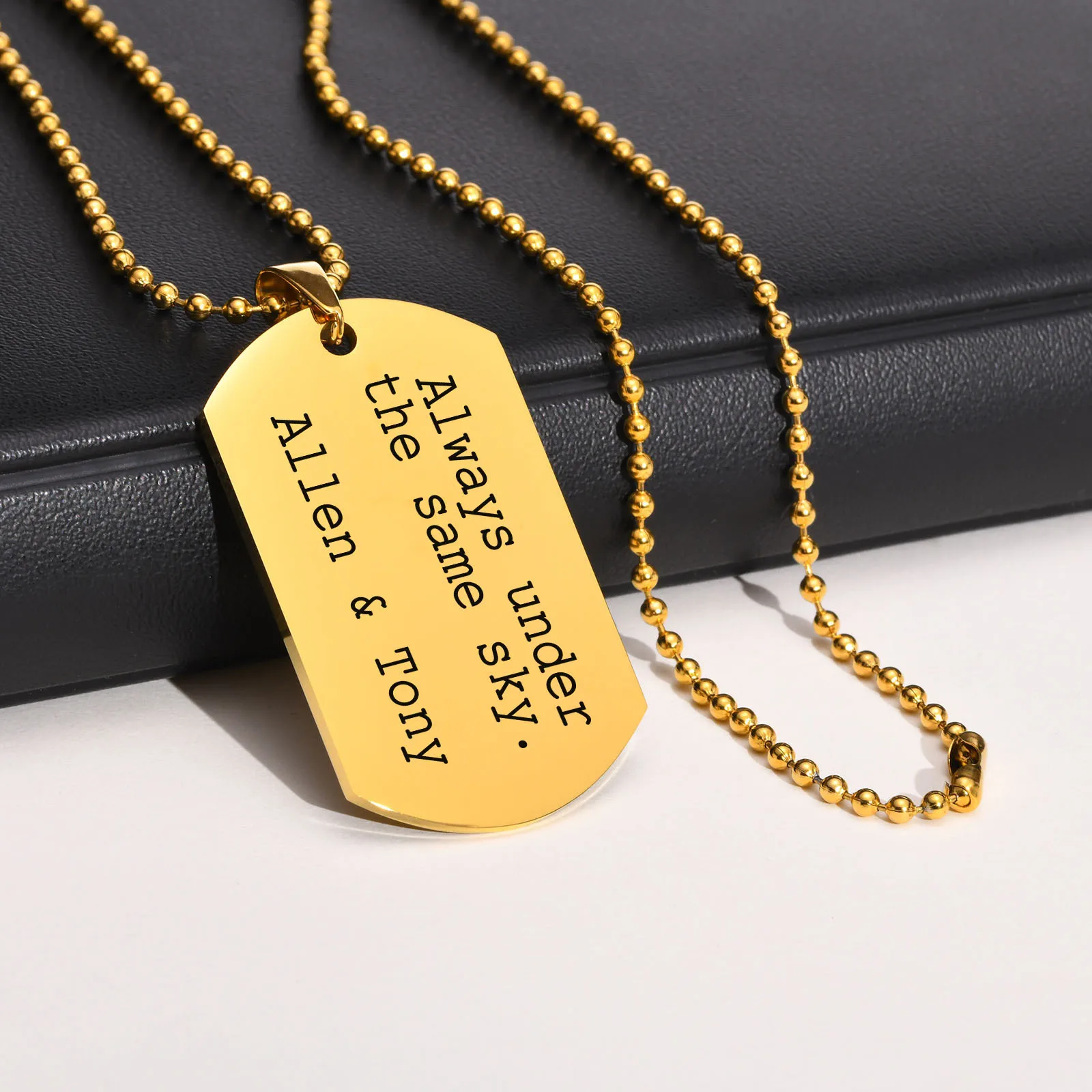 Mprainbow Personalized Engraved Mens Necklaces,Gold Color Stainless Steel Dog Tag Pendant,Custom Name Love Valentine's Day Gifts