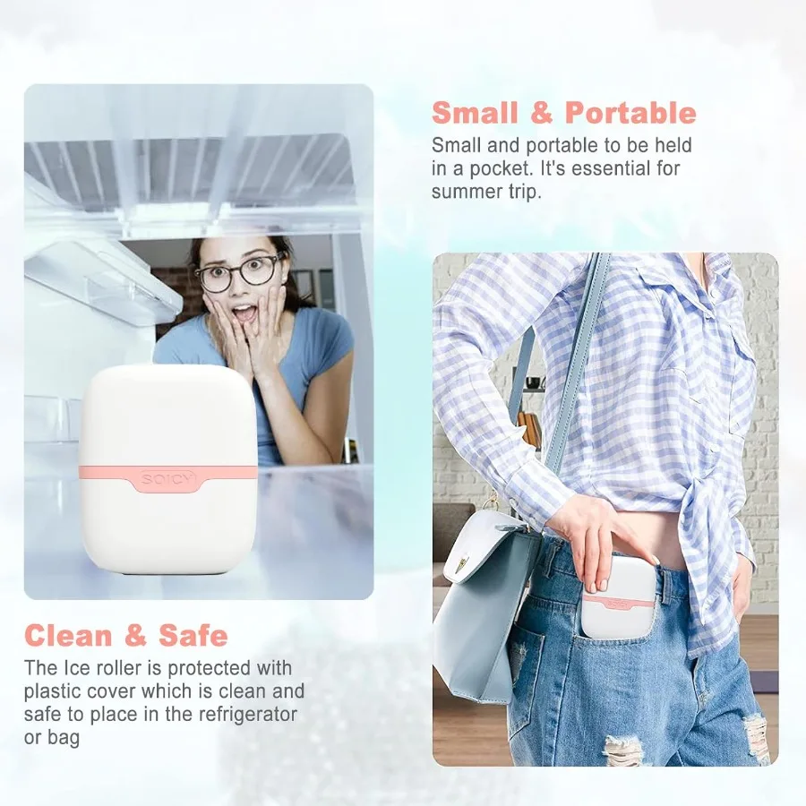 Rolo de gelo para rosto e olhos, ferramentas de cuidados com a pele facial com rolo facial 2 em 1 e estojo de viagem, presente de cuidados com a pele para homens e mulheres rosa