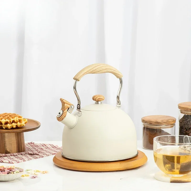 2.5L Stainless Steel Whistle Kettle for Boiling Water Chirping Camping Teapot Folding Handle Teapots to Boil Water Gas Stove