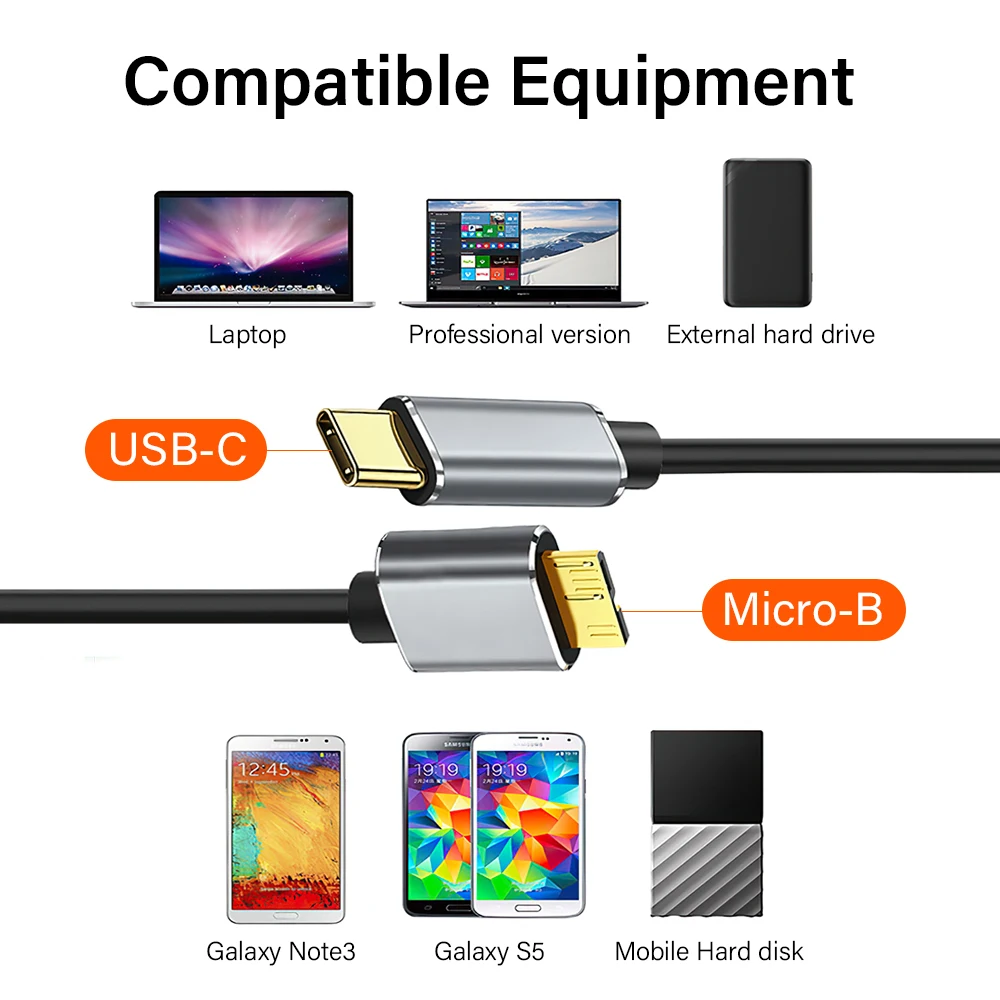 Gold Plated Micro B USB 3 0 to Type C Cable Adapter Connector 5Gbps External Hard Drive Disk Cable Type-C to USB 3.0 Micro B 3M