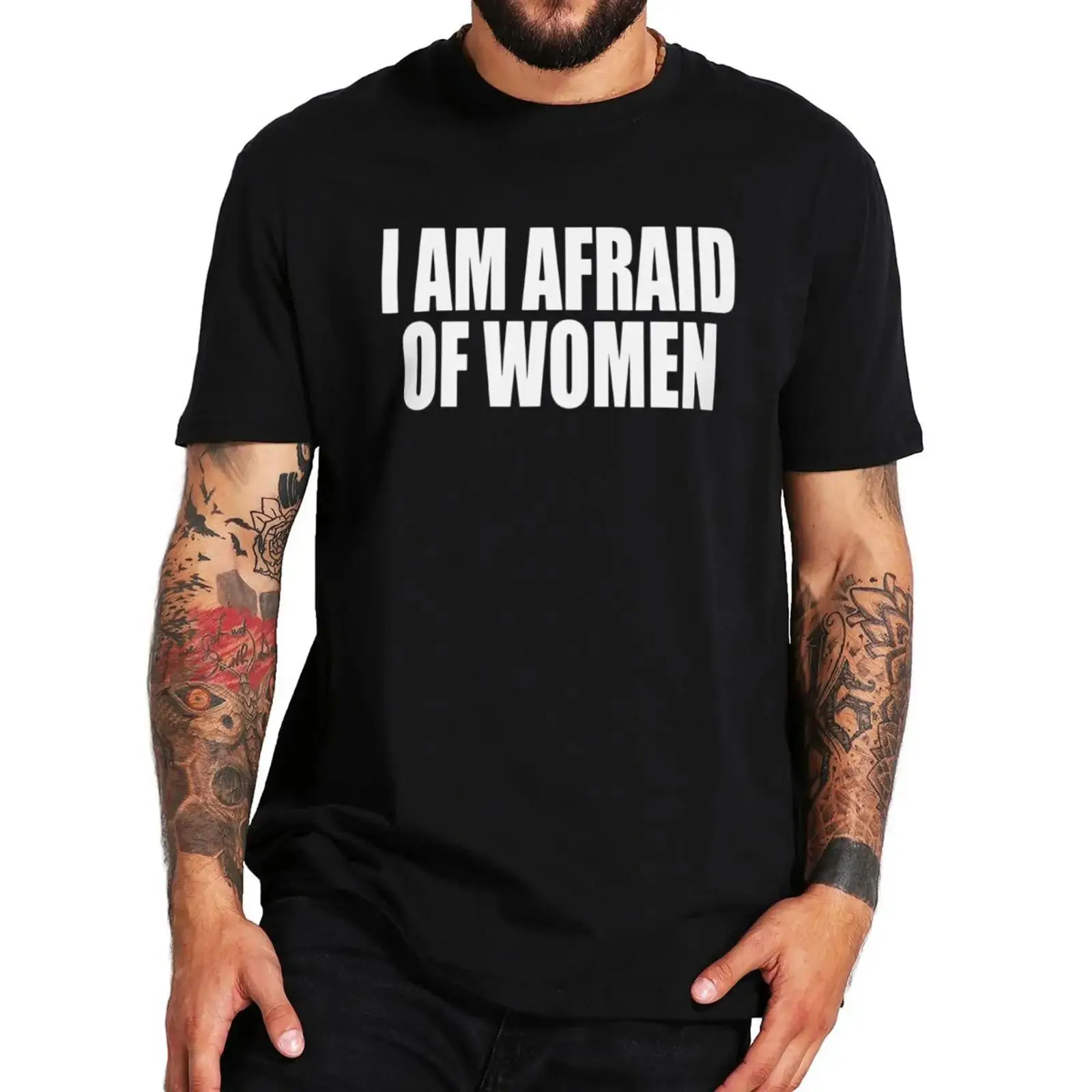 Camiseta de algodón 100% para hombre y mujer, prenda de vestir informal con cuello redondo, estilo Geek Y2k, con mensaje de "I Am Afraid of Humor", talla europea