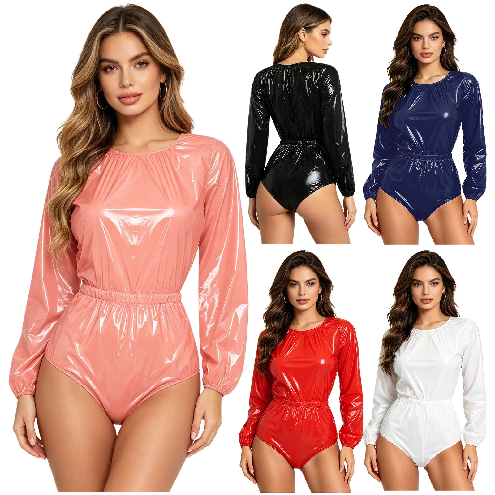 Womens Waterproof Diaper Over Bodysuit Long Sleeve Leotard Romper for Special Needs Elderly Patient Hospital Care Daily Wear