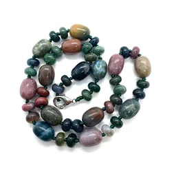 Natural Stone Malachite Lapis Lazuli Agate Necklace 10x14mm Cylindrical Beads 5x9mm Abacus Beads Ladies Necklace about 18 Inches