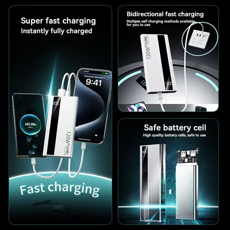 Xiaomi 500000mAh قوة البنك 120 واط قدرة عالية سوبر شحن سريع بطارية خارجية محمولة آيفون هواوي سامسونج 2025 جديد