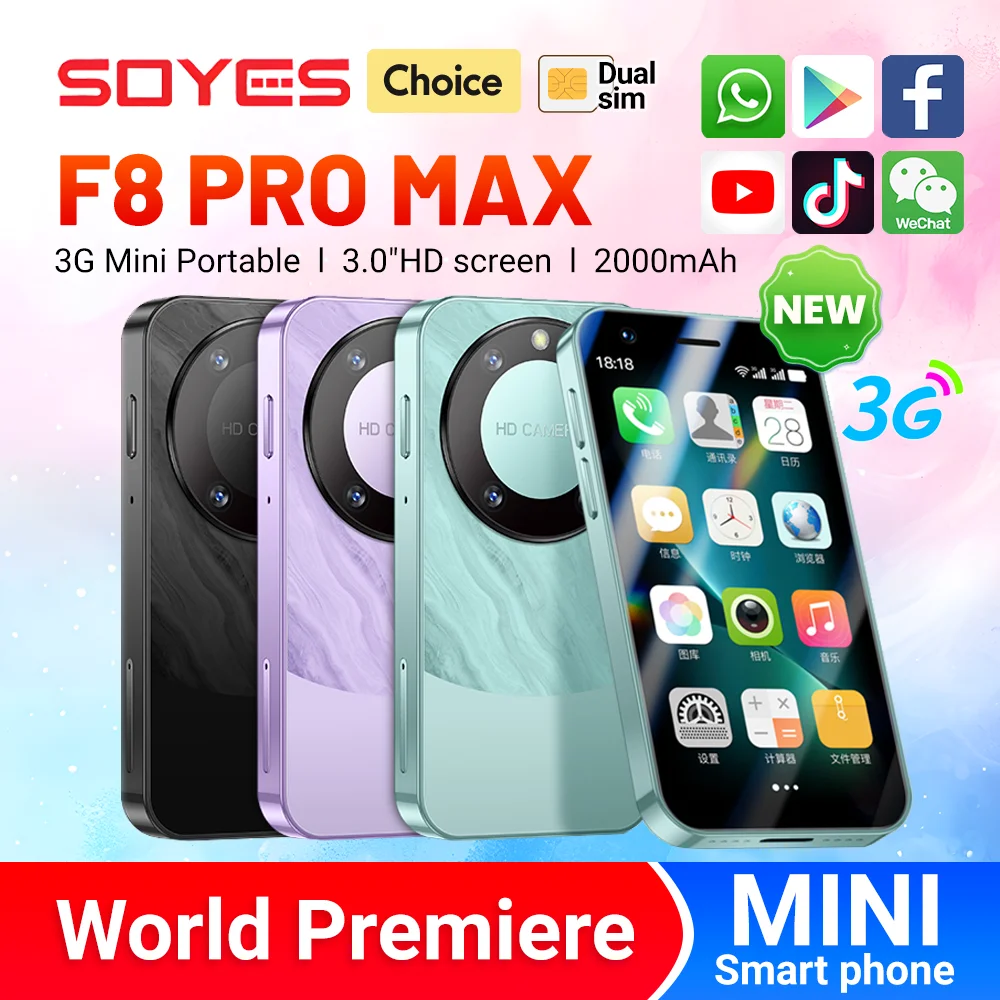 World Premiere SOYES F8 Pro Max Mini Android8.1 Smartphone 3.0 Inches 2000mAh Face ID Dual SIM Standby Play Store 3G