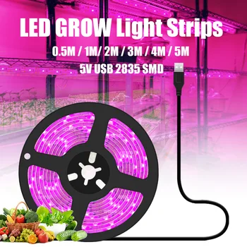 Full Spectrum Phyto Lâmpada Com USB, LED Crescer Luz, Fita Strip, 2835 SMD, Planta Flor, Interior Sementes de Estufa, Cultivo, Hidropônico, 5V