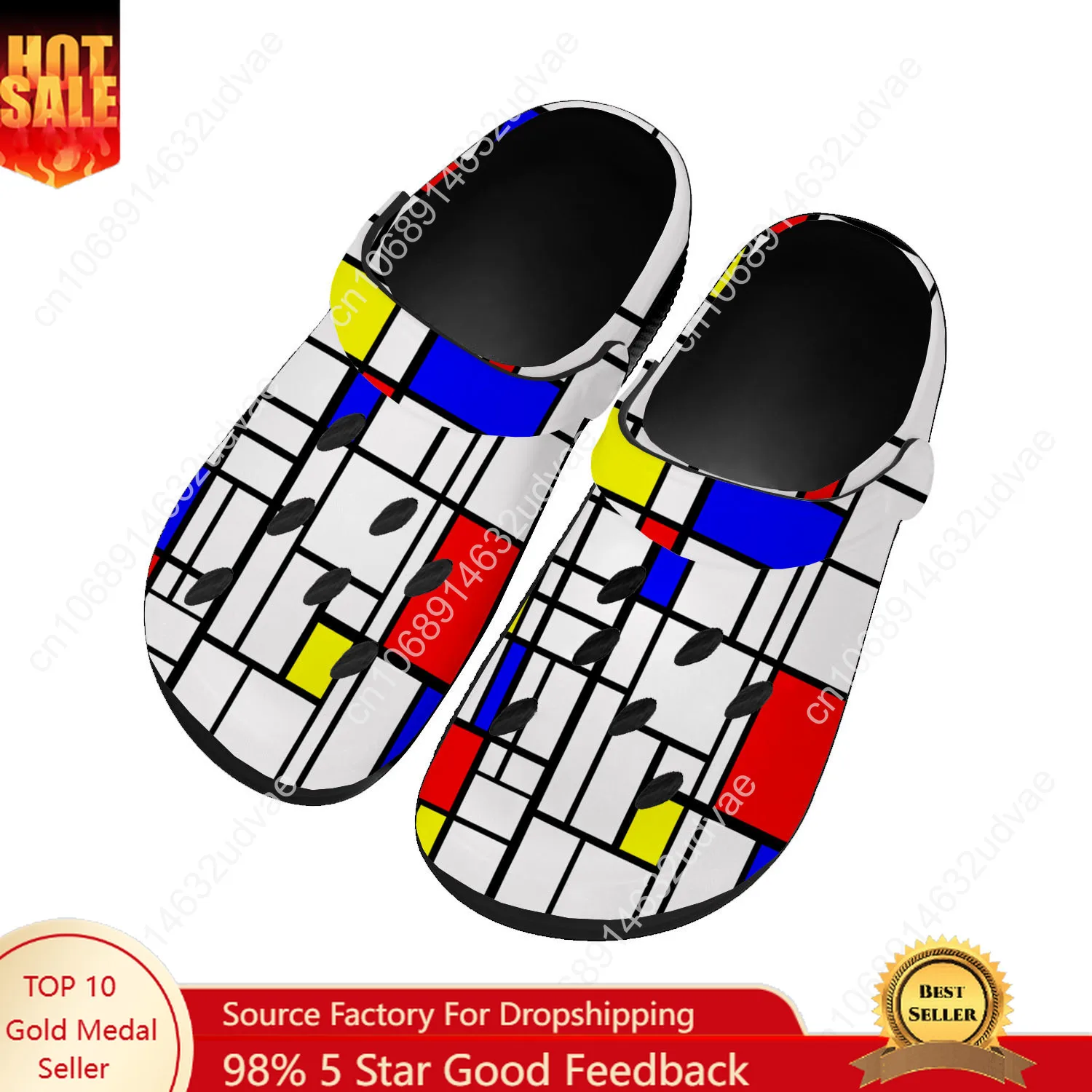 

Mondrian Abstract Art Aesthetic Water Shoes Mens Womens Fashion Home Garden Clogs Custom Sandals Beach Breathable Hole Slippers