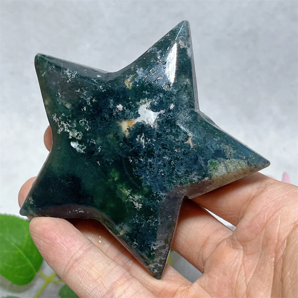 Moss Agate Starfish Carving Stone Quartz Crystal Natural Home Gemstone Specimen Room Decoration Gift