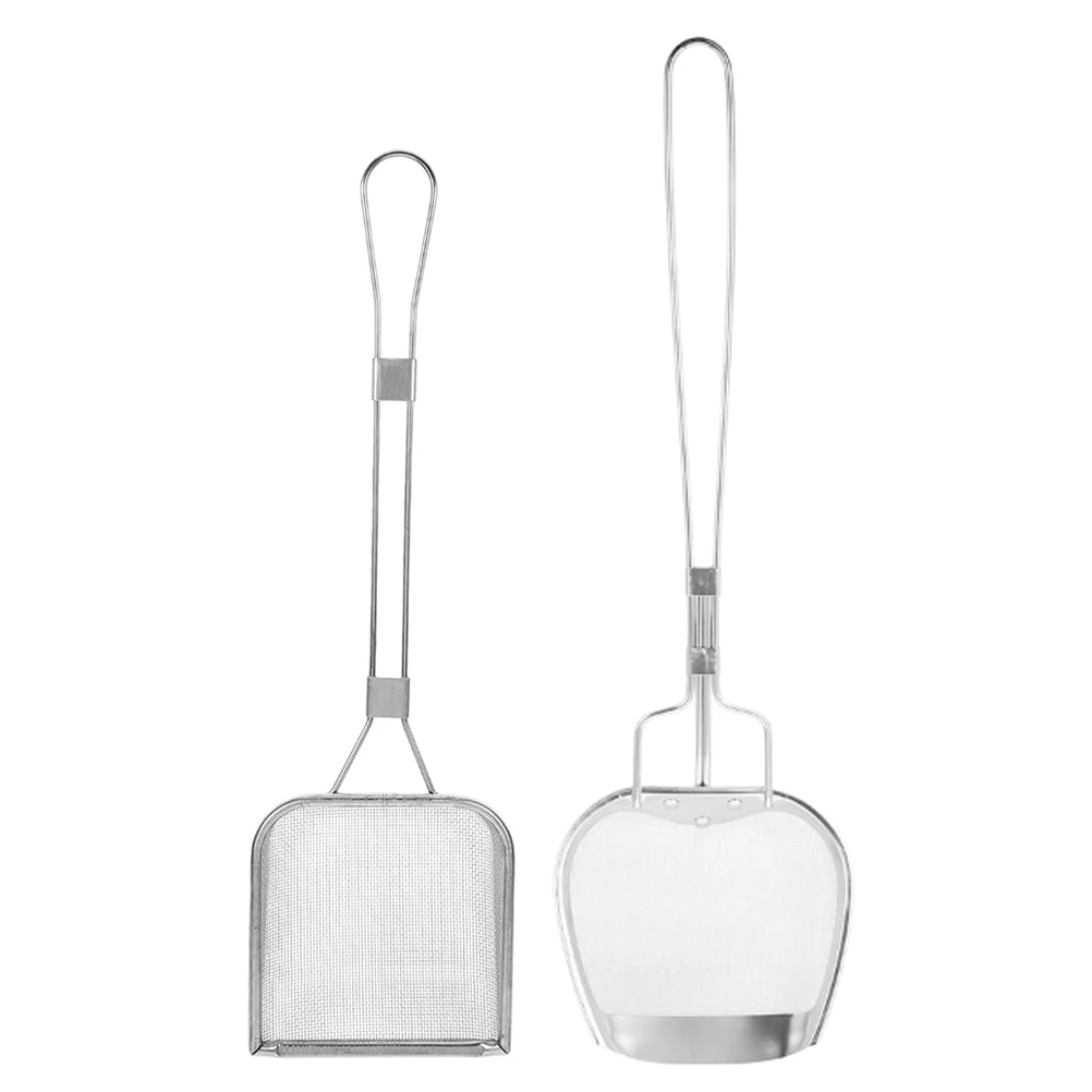 

2 pcs Stainless Steel Oil Skimmer Spoon Long Handle Large Capacity Mesh Strainer For Deep Fryer Kitchen Restaurant Cooking