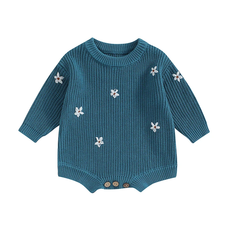 

Baby Sweater Romper Toddler Girl Flower Embroidery Knit Pullover Bodysuit Sweatshirt Fall Winter Jumpsuit