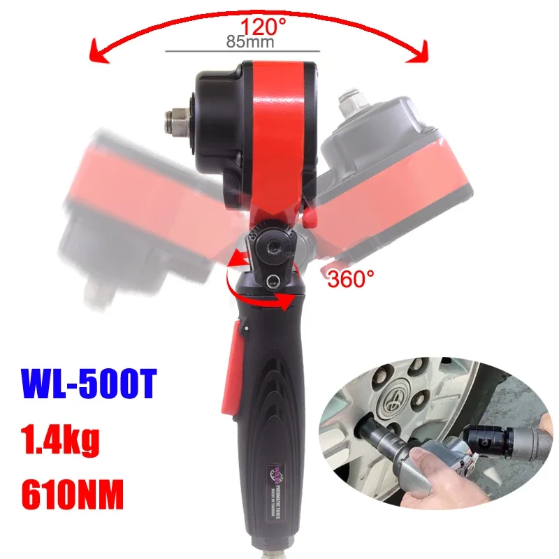 

1/2" Pneumatic Offset Angle Wrench Gun Impact Auto Repair Wrench 360 Degree Flex Head Rotation Spanner 610NM Remove Tire Lug Nut