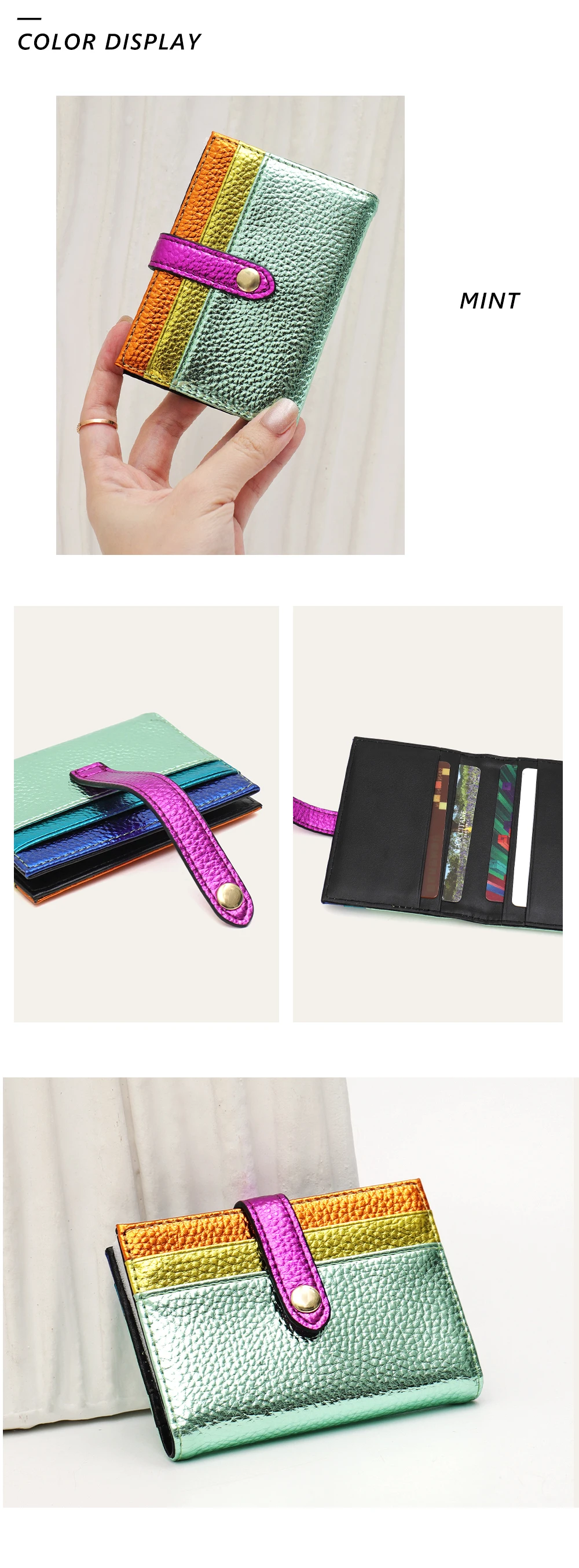 CR Fashion Metallic Color Block PU-Leder Bifold Kurzgeldbörse für Damen mit mehreren Kartenfächern, Kreditkartenhalter, Geldbörse, Alltagsgeschenk, Reisezubehör – Detail 5