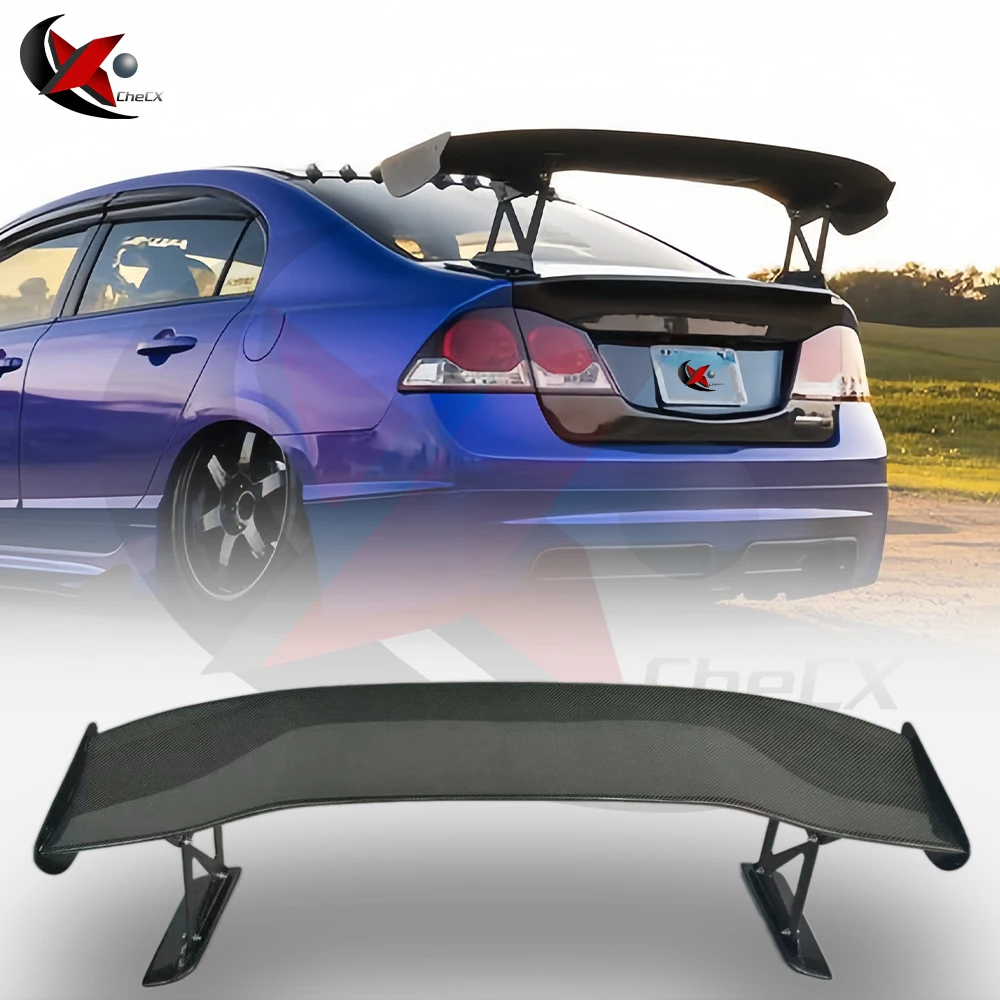 For Honda Civic 2006-2012 FD2 Fiberglass Material Rear Spoiler VT Style Car Trunk Lid Glossy Black Decorative Cover Tail Wing