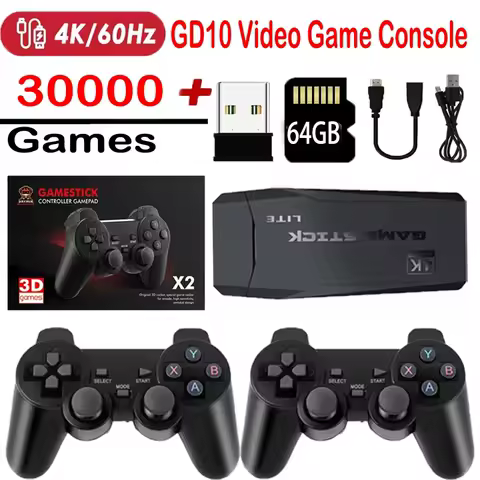GD10 2.4GB Dual Wireless Controller 4K HD Video Game Console 32GB Built-in 15000 Games Retro Game Stick for PS1/GBA