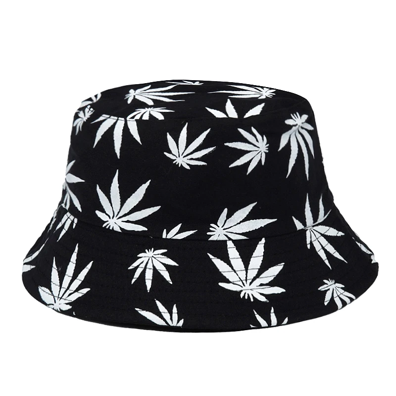 Summer Autumn Sun Bucket Hats Women Men Buckets Caps Weed Print Hat Fisherman Sunscreen Hats For Ladies 2023