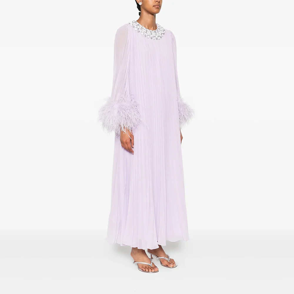 Robe de soirée longue personnalisée, col rond, élégante, pour occasions formelles, plumes de cristal, longueur cheville, 2025