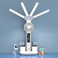 Rechargeable Table Lamp for Study, Desk Lamp Reading Light Led Table Light with Fan, Led Clock Dispaly Reading Lamp