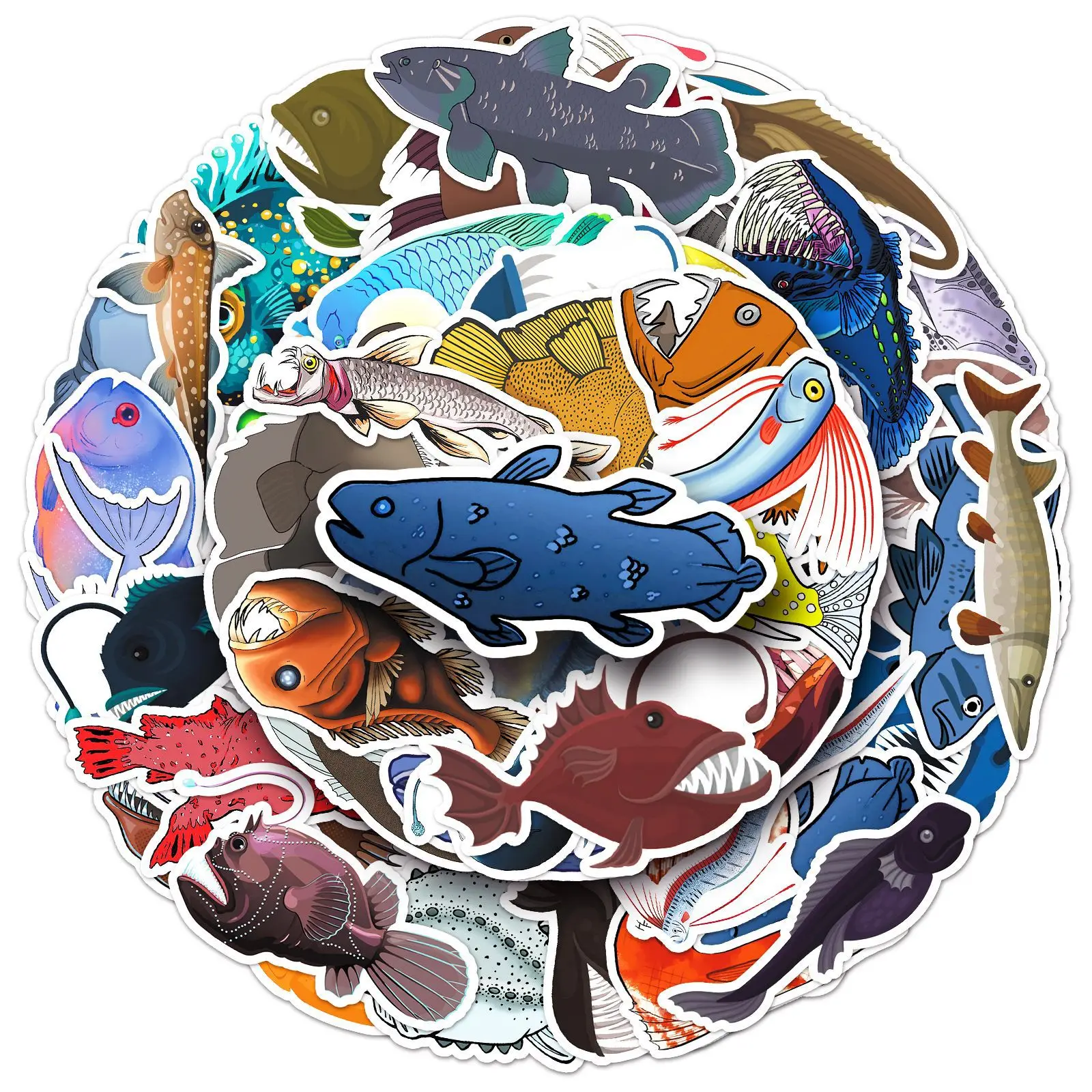 10/30/50PCS Cartoon Marine Life Deep Sea Fish Sticker Personalized Cool Creative Graffiti DIY Stationery Box Waterproof Decal