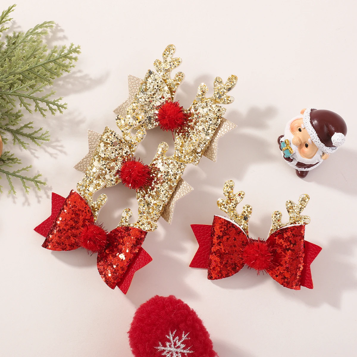 

2Pcs/set Red Sparkling Bow Hair Clip Exquisite Christmas Deer Lucky Hairpin for Girls Ponytail Headwear Sweet Headclip