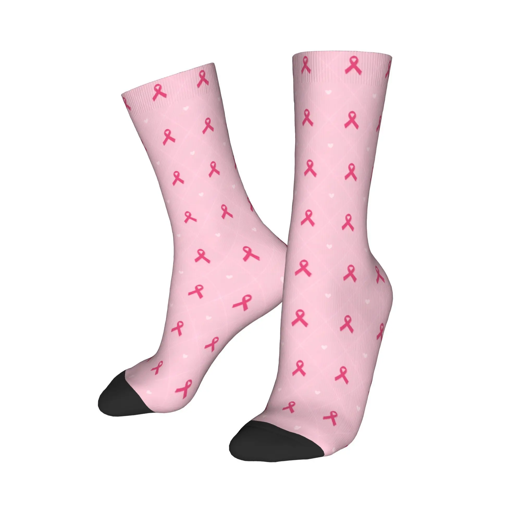 

Носки с розовой лентой для мужчин и женщин, забавные носки Happy Breast Cancer Awareness, новинка, весна, лето, осень, зима, средние носки-трубы, подарок