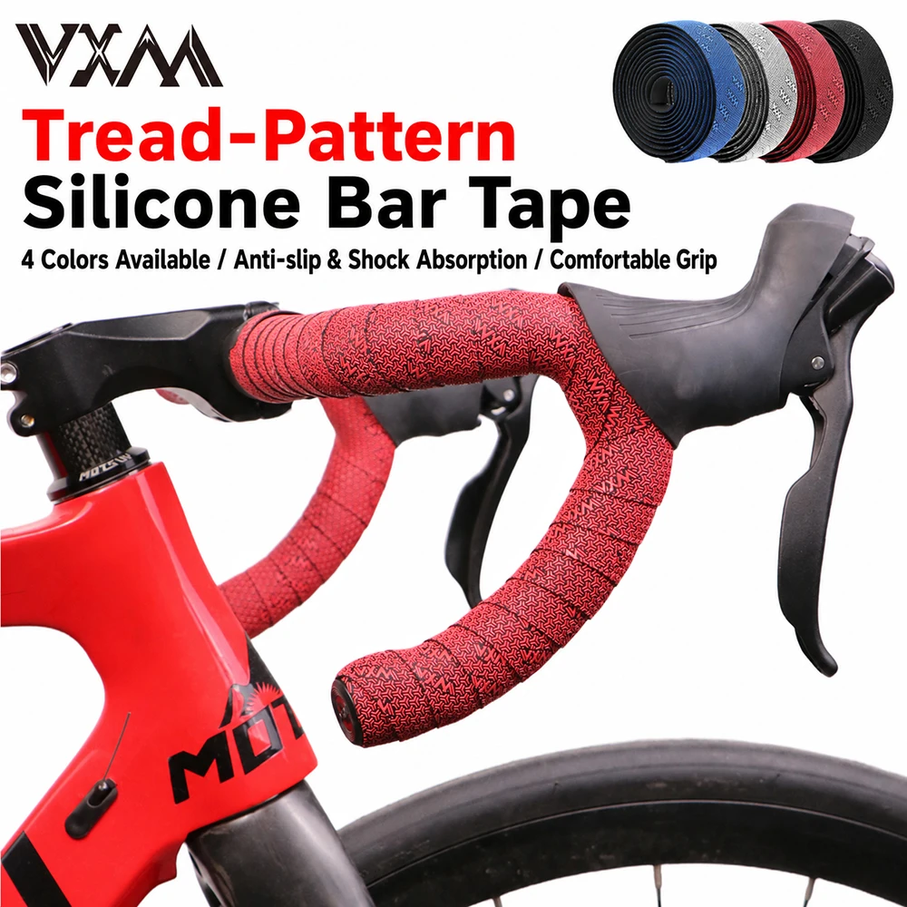 VXM Road Bicycle Handlebar Strap Silicone Anti-Slip Shock Absorbing Benz Pattern Breathable Comfortable Bending Grip Strap Parts