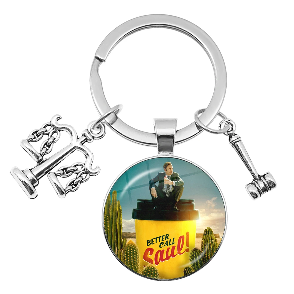 Fashion Judge Better Call Saul Glass Cabochon Heart-Shaped Keychain Bag Car Libra Accessories Keychains Lawyer Jewelry Gift