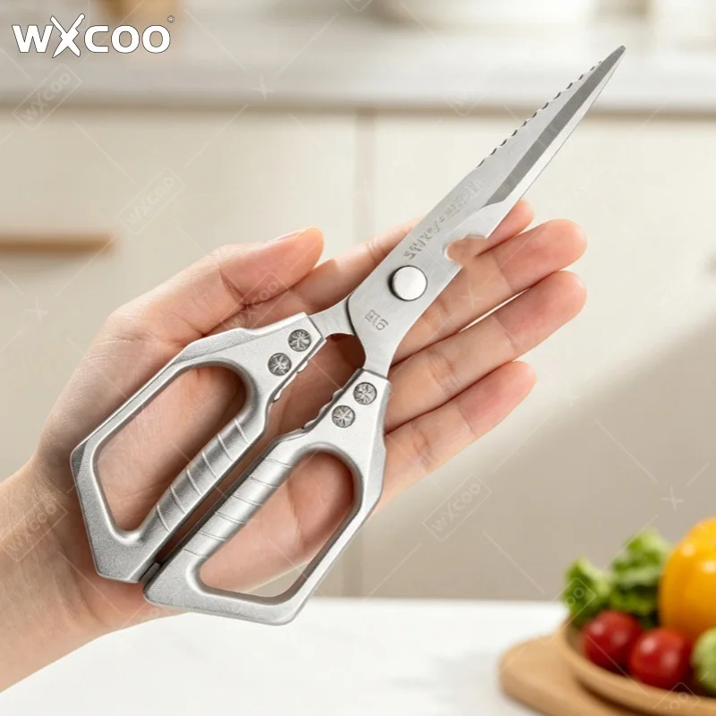 WXCOO Kitchen Scissors Fish Scale Multifunctional SK5 Chicken Bone Stainless Steel Meat Walnut Barbecue Scissors
