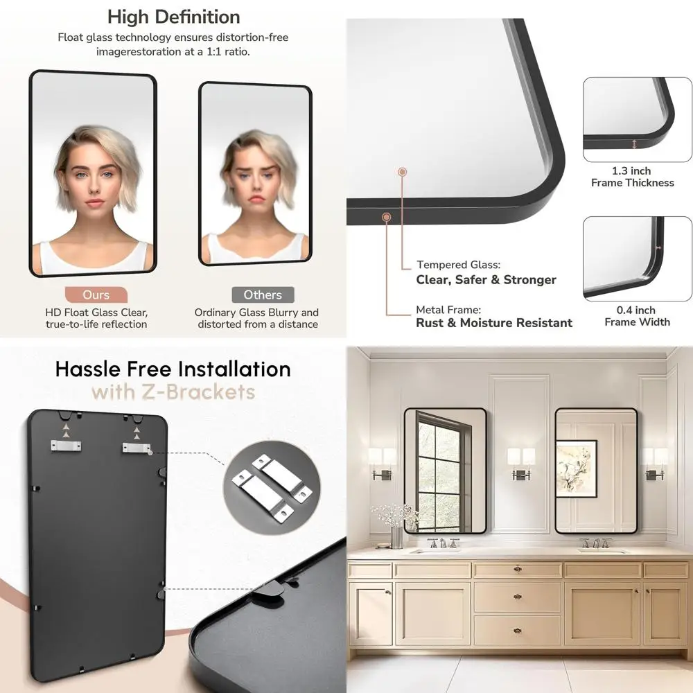 

Набор из 24 зеркал для ванной комнаты размером 36x24 дюйма, черные, для установки над раковиной, с металлической рамой, настенные.