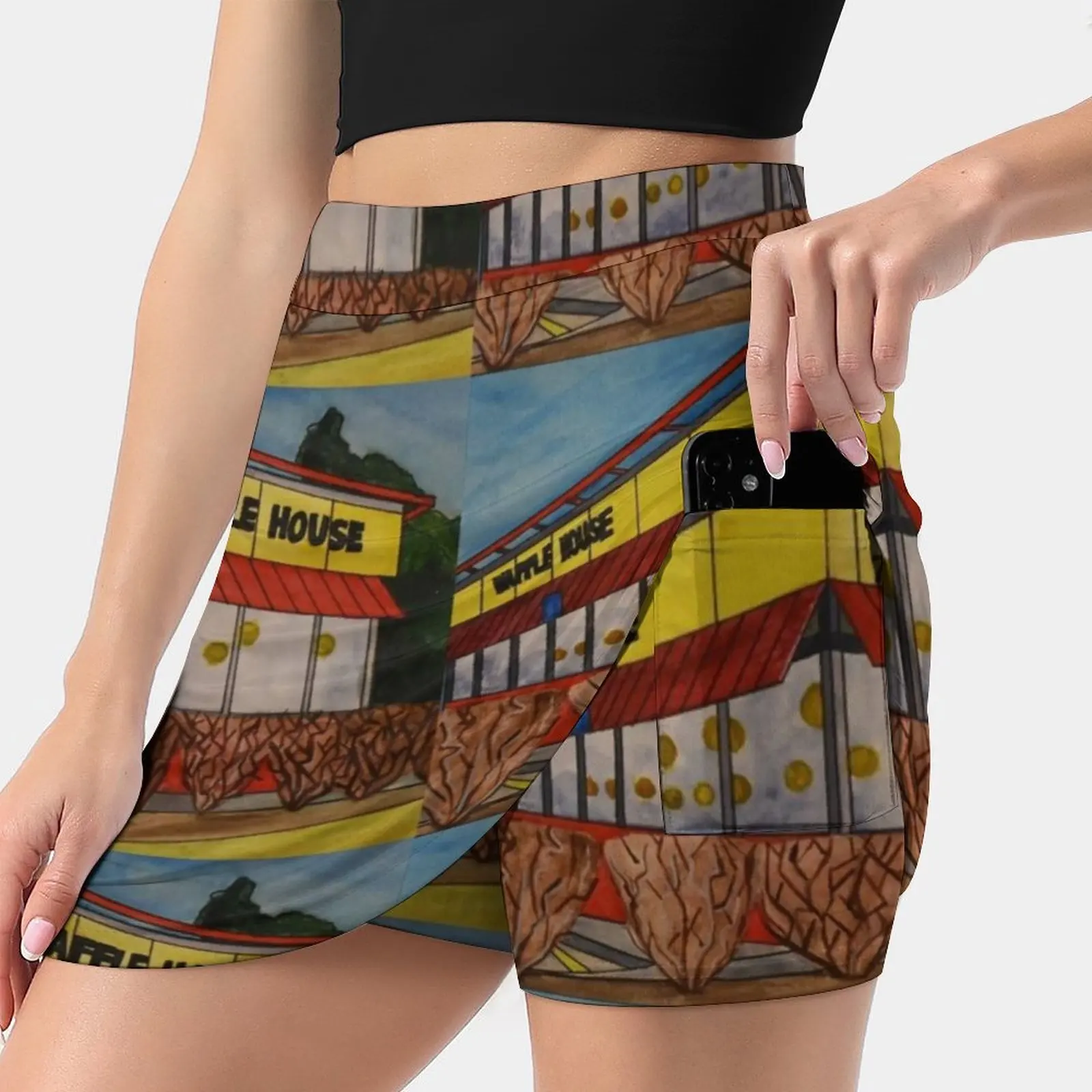 Waffle House Skirts Woman Fashion 2022 Pant Skirt Mini Skirts Office Short Skirt Watercolor Water Color Waffle House Paper