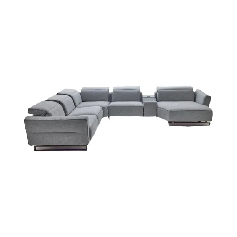 Modernes Design Lisbona Siebensitzer-Sofa aus schokoladenbraunem Stoff mit Chaiselongue-Liegefunktion, hohe Qualität