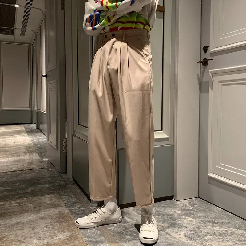 Prowow Spring Men Pants Solid Straight Loose Trousers Male All-match Simple Nine Points Trousers Korean Style Suit Pants