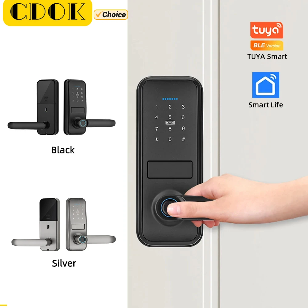 CDOK P13 Smart Biometric Fingerprint Door Lock Electronic Door Lock Tuya/Smartlife App Set Fingerprint/ Password/ Card Unlock