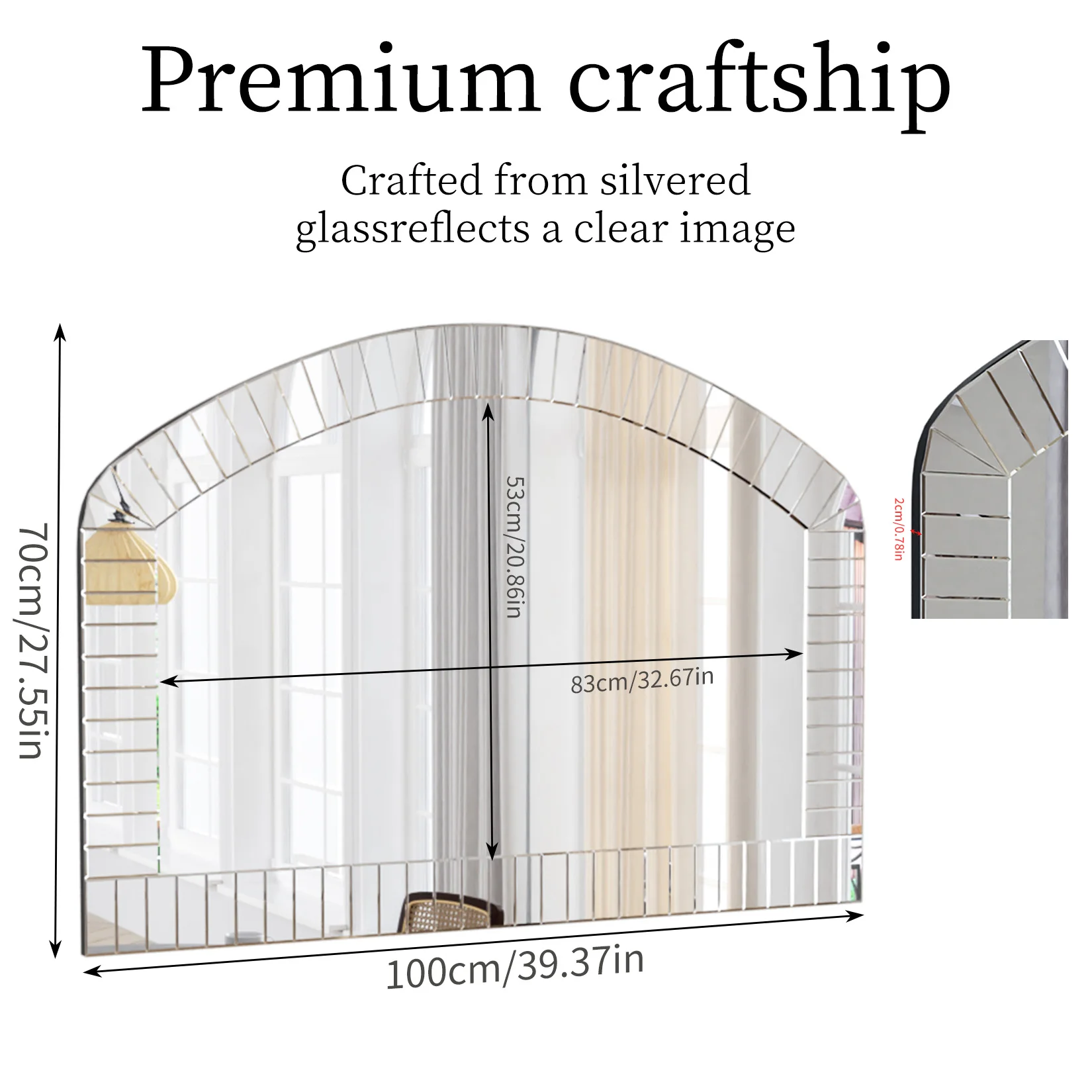 Imagem -05 - Grandes Espelhos Arqueados para Decoração de Parede Espelho Decorativo de Parede Vaidade Prateada Sala e Quarto 40x28 cm