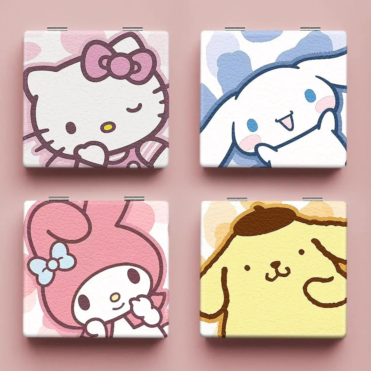 Sanrio Hello Kitty Double Mirror My Melody Anime Makeup Mirror Cinnamoroll Square Double-Sided Folding Hand Mirror Girl Gifts