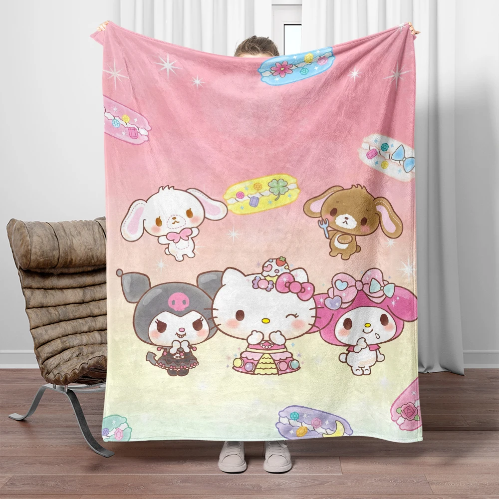 My Melody Sanrio Cartoon Printed Flannel Blanket.Sofa .Bedroom.Bed Home Office Nap Blanket Car. Travel Picnic Blankets Gift