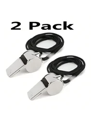 2 Pack Stainless Steel Sports Whistles with Lanyard, Loud Crisp Sound Whistles Great for Coaches, Referees, and Officials