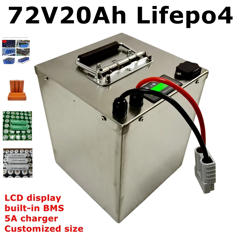 

LL-Batterie au lithium LiFePO4, cycle profond avec BMS 24S, vélo, scooter, tricycle, moto, chargeur 5A, 72V, 20Ah, 5000W, 3000W