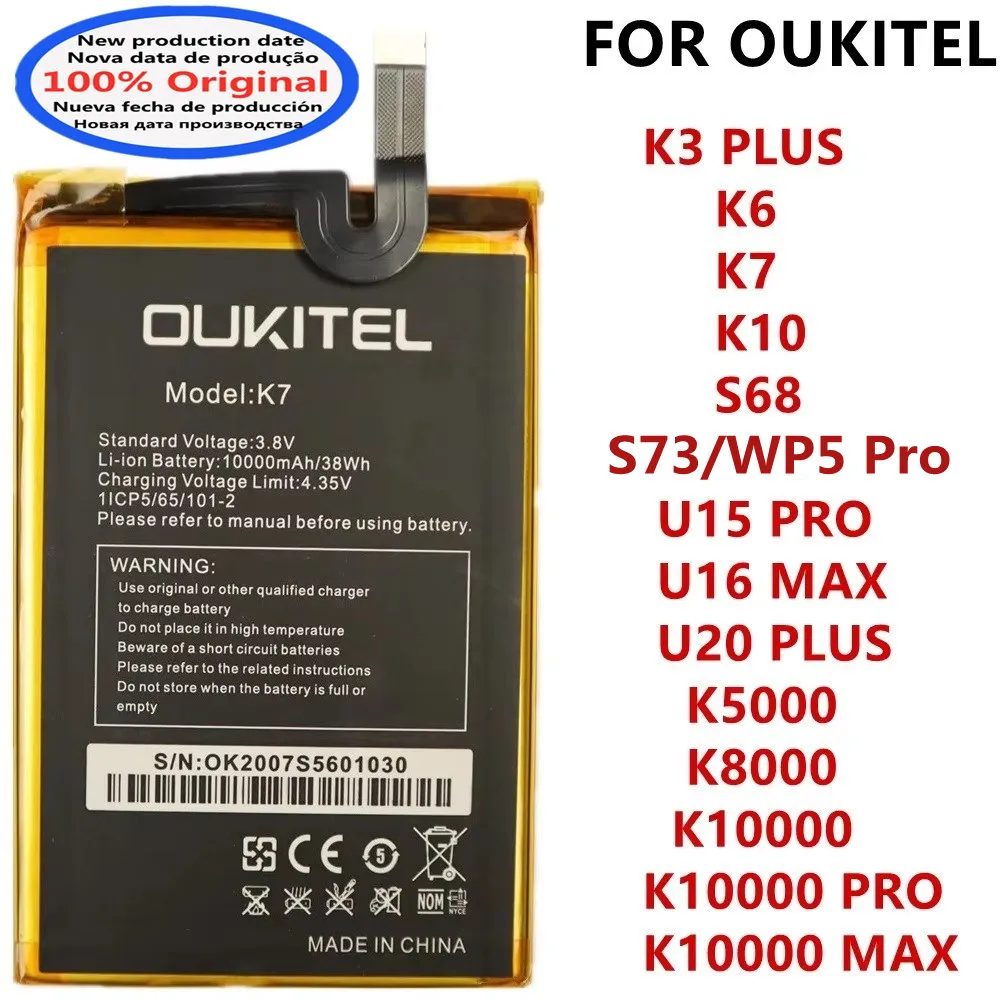 New Original Battery For Oukitel S73 WP5 K3 PLUS K5000 K8000 K10000 MAX Pro K6 K7 K10 S68 U15 PRO U16 MAX U20 Plus Phone