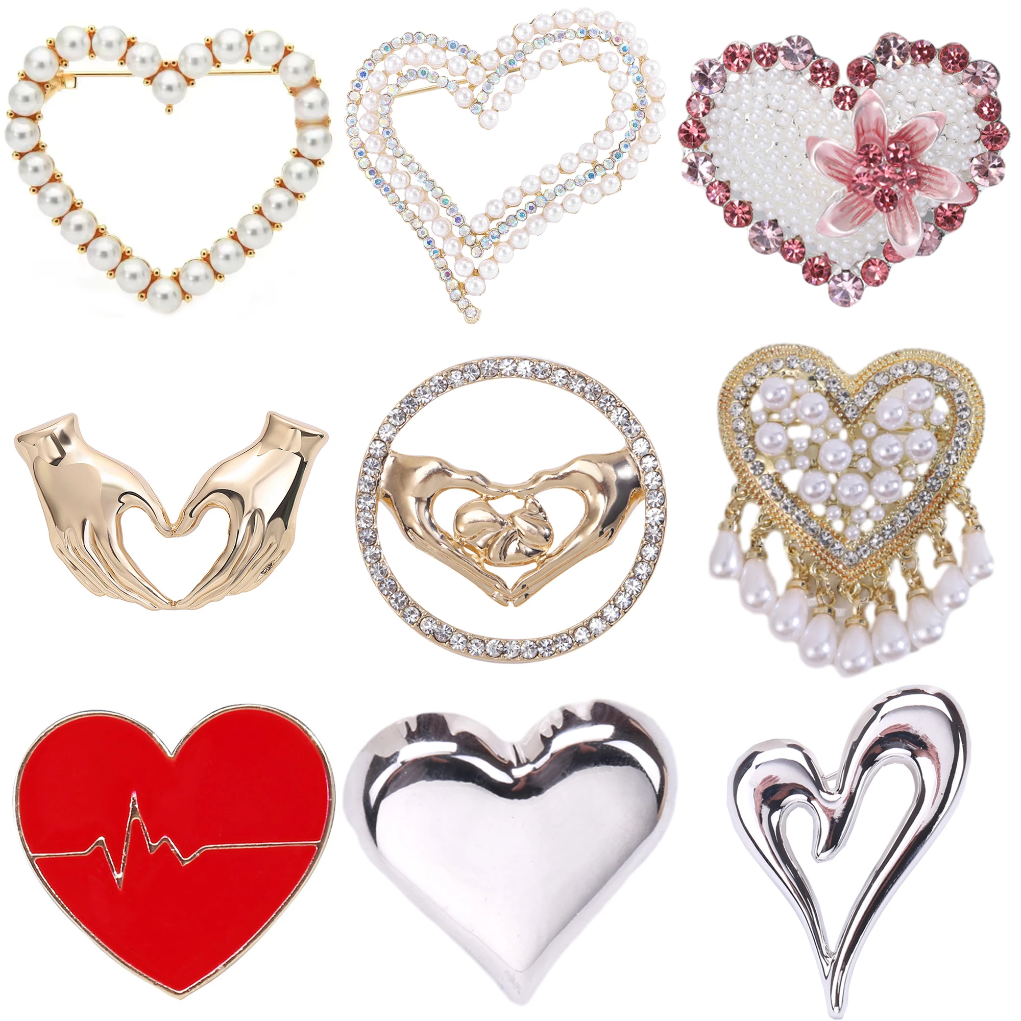 Enamel Love Pins for Women Unisex Pearl Heart Shaped Brooches Banquet Party Backpack Gifts Jewelry Accessories
